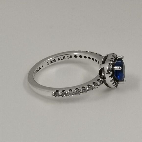 Pandora Sparkling Blue Elevated Heart Ring Size 7 S925 ALE Silver, Zirconia Halo - Picture 3 of 12